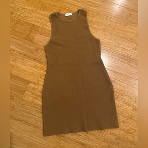 Babaton Sculpt Knit Bodycon Ribbed Mini Dress in Tan